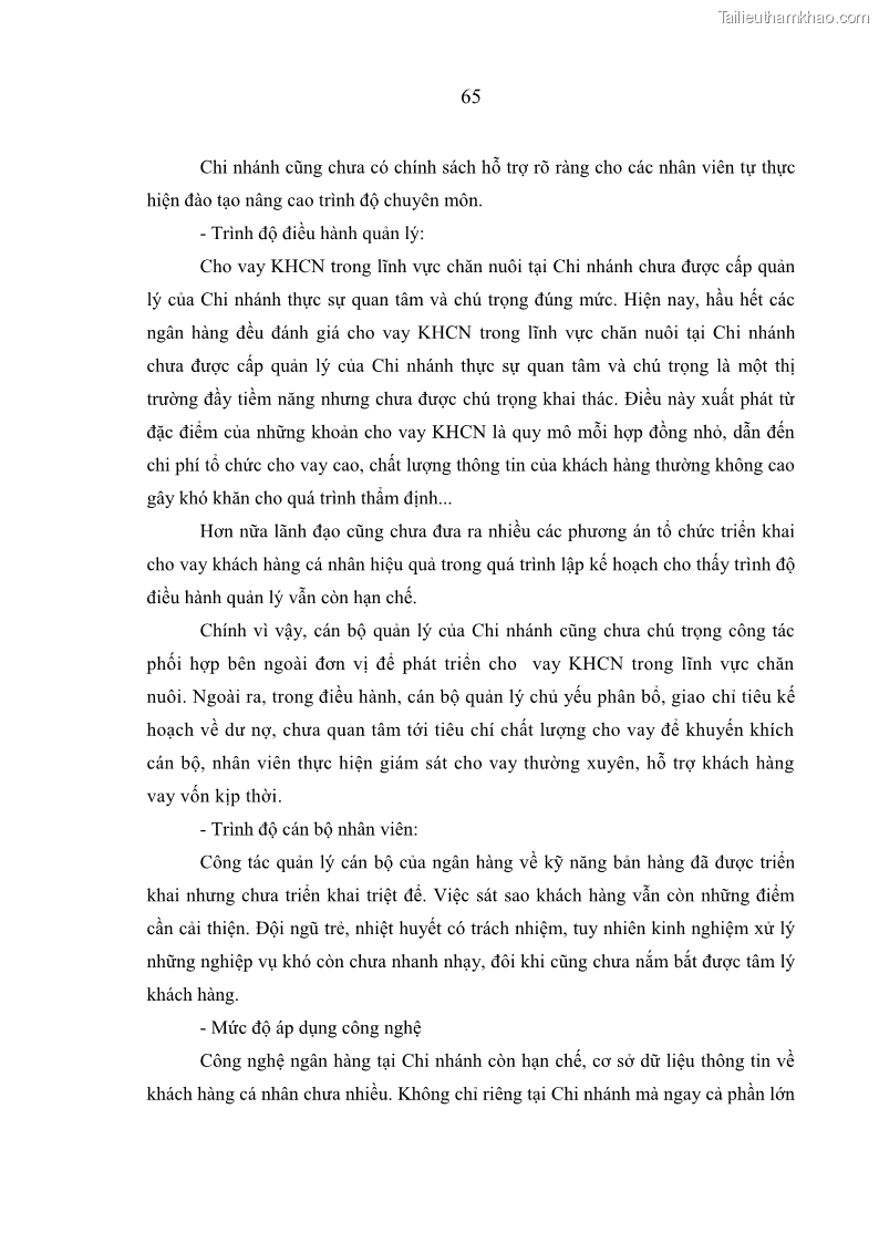 Luận văn thạc sĩ kinh tế Quản lý cho vay khách hàng cá nhân trong lĩnh vực chăn nuôi tại Ngân hàng Nông nghiệp và Phát triển nông thôn Việt Nam - Chi nhánh tỉnh Hà Nam - 7 Trang 75