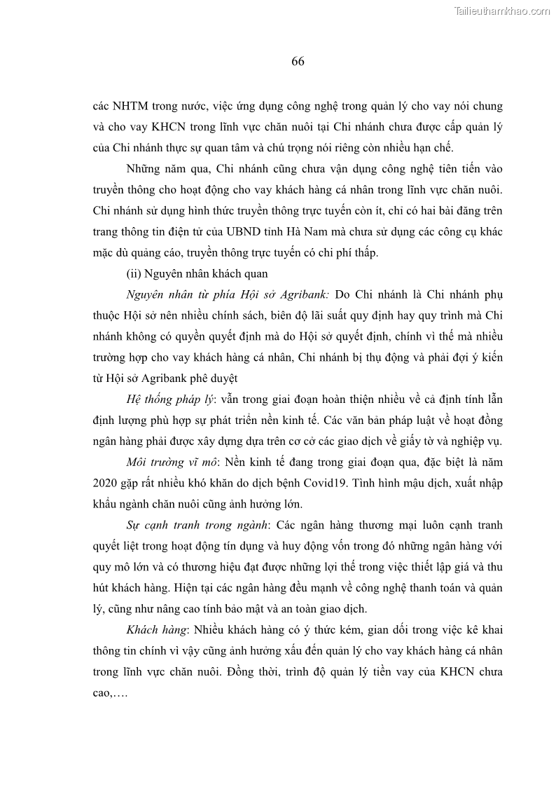 Luận văn thạc sĩ kinh tế Quản lý cho vay khách hàng cá nhân trong lĩnh vực chăn nuôi tại Ngân hàng Nông nghiệp và Phát triển nông thôn Việt Nam - Chi nhánh tỉnh Hà Nam - 7 Trang 76