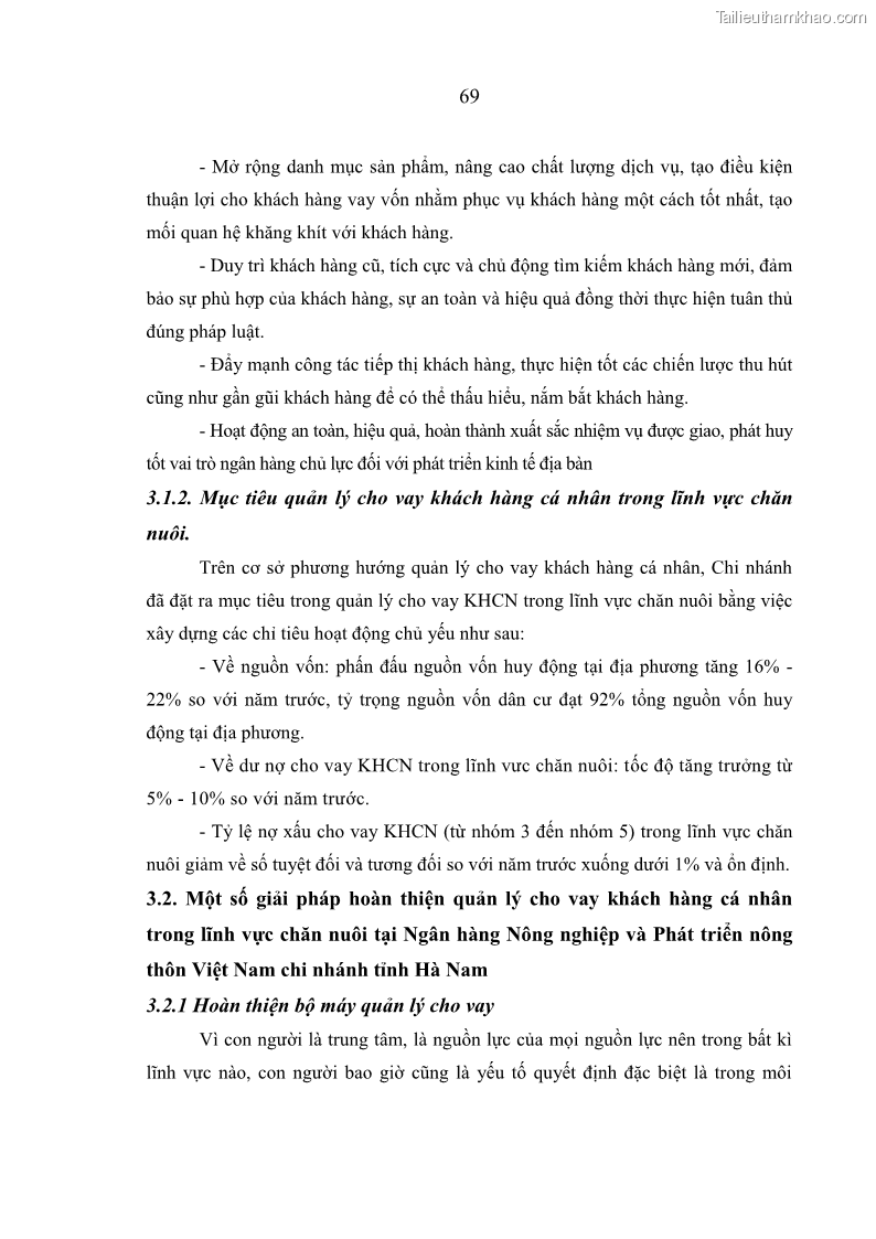 Luận văn thạc sĩ kinh tế Quản lý cho vay khách hàng cá nhân trong lĩnh vực chăn nuôi tại Ngân hàng Nông nghiệp và Phát triển nông thôn Việt Nam - Chi nhánh tỉnh Hà Nam - 7 Trang 79