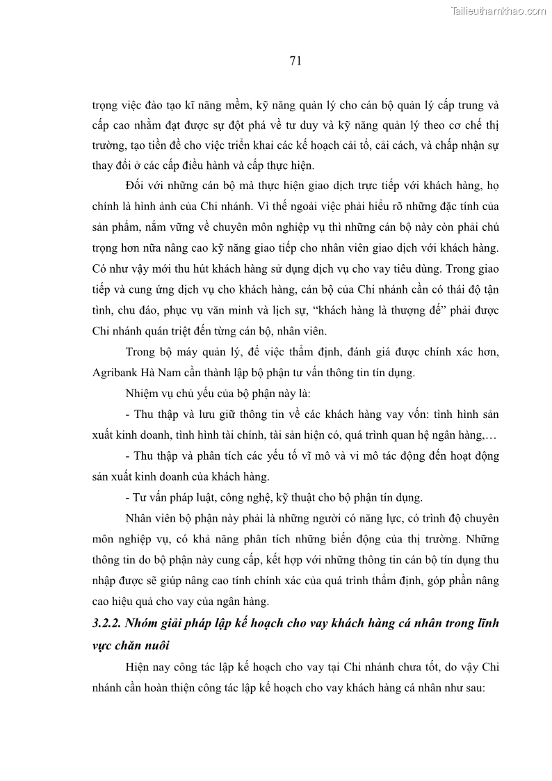Luận văn thạc sĩ kinh tế Quản lý cho vay khách hàng cá nhân trong lĩnh vực chăn nuôi tại Ngân hàng Nông nghiệp và Phát triển nông thôn Việt Nam - Chi nhánh tỉnh Hà Nam - 7 Trang 81