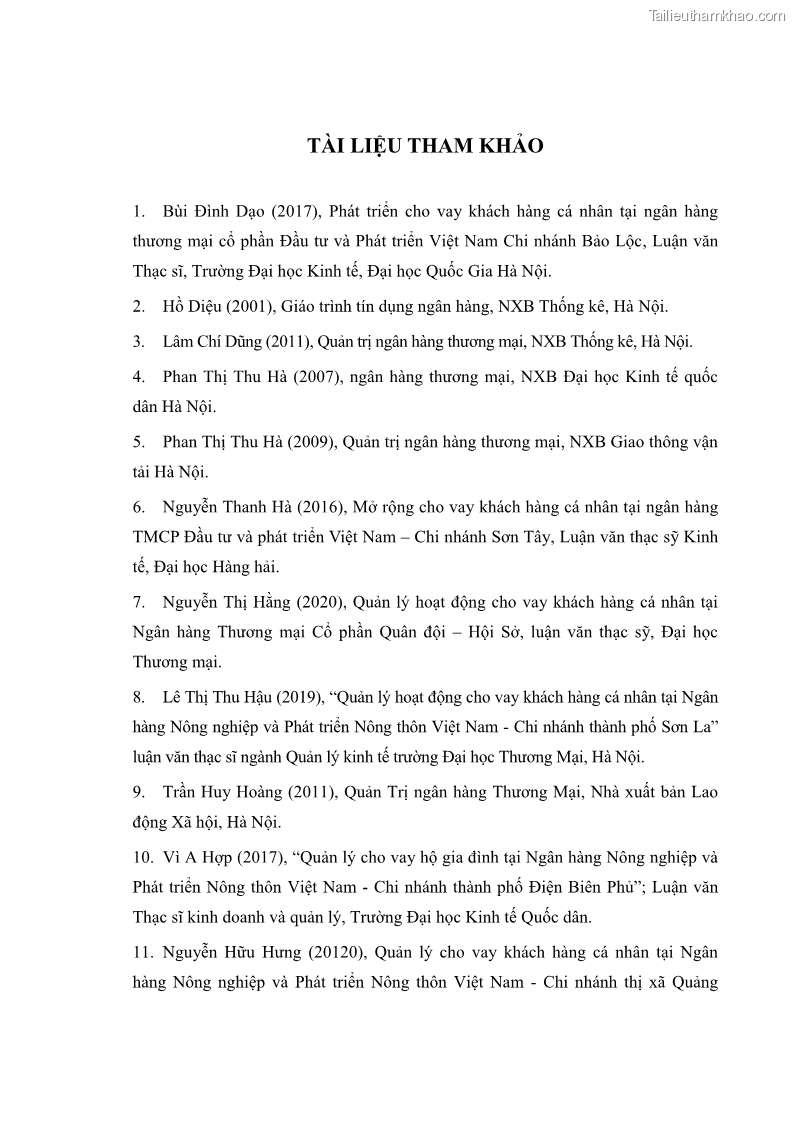 Luận văn thạc sĩ kinh tế Quản lý cho vay khách hàng cá nhân trong lĩnh vực chăn nuôi tại Ngân hàng Nông nghiệp và Phát triển nông thôn Việt Nam - Chi nhánh tỉnh Hà Nam - 8 Trang 94