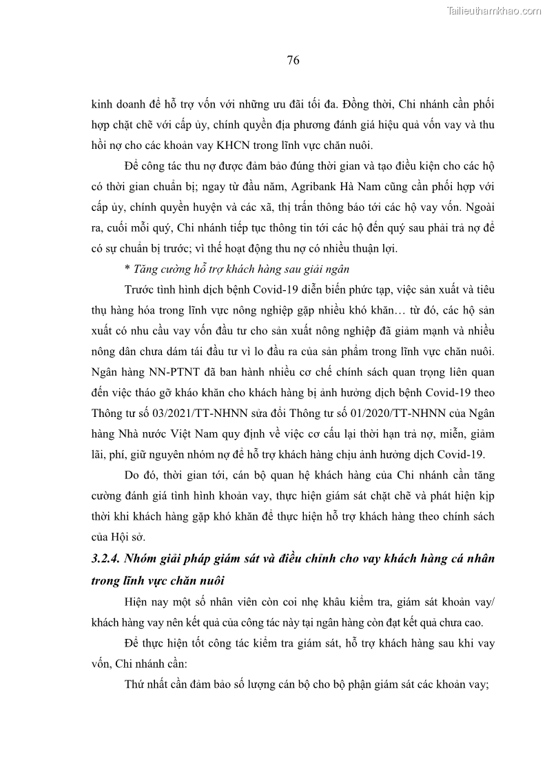 Luận văn thạc sĩ kinh tế Quản lý cho vay khách hàng cá nhân trong lĩnh vực chăn nuôi tại Ngân hàng Nông nghiệp và Phát triển nông thôn Việt Nam - Chi nhánh tỉnh Hà Nam - 8 Trang 86