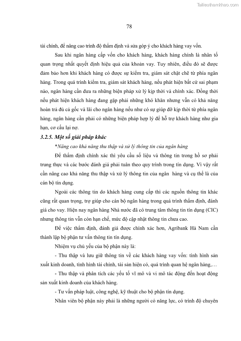 Luận văn thạc sĩ kinh tế Quản lý cho vay khách hàng cá nhân trong lĩnh vực chăn nuôi tại Ngân hàng Nông nghiệp và Phát triển nông thôn Việt Nam - Chi nhánh tỉnh Hà Nam - 8 Trang 88