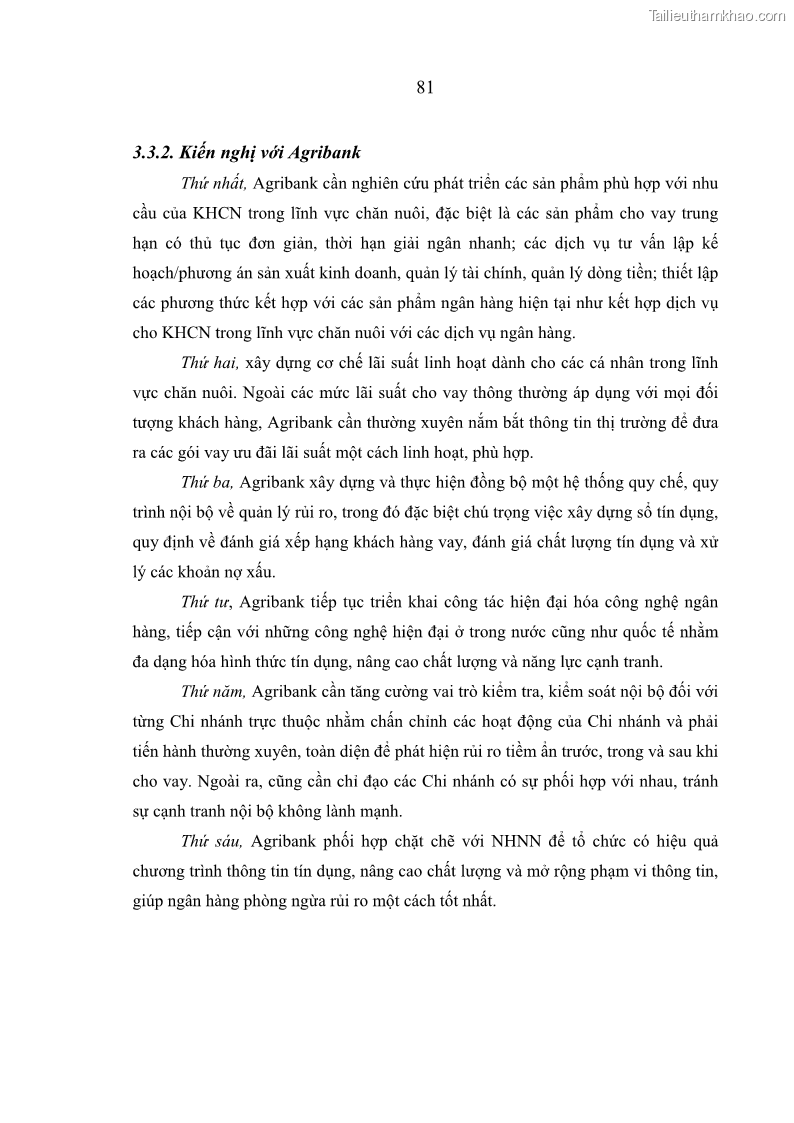Luận văn thạc sĩ kinh tế Quản lý cho vay khách hàng cá nhân trong lĩnh vực chăn nuôi tại Ngân hàng Nông nghiệp và Phát triển nông thôn Việt Nam - Chi nhánh tỉnh Hà Nam - 8 Trang 91