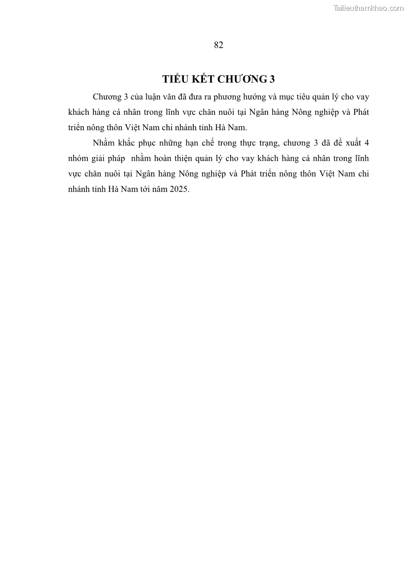 Luận văn thạc sĩ kinh tế Quản lý cho vay khách hàng cá nhân trong lĩnh vực chăn nuôi tại Ngân hàng Nông nghiệp và Phát triển nông thôn Việt Nam - Chi nhánh tỉnh Hà Nam - 8 Trang 92