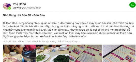 Hình 3 11 Nhận xét của khách hàng về nhà hàng hải sản Ớt Tuy đây là nơi 8