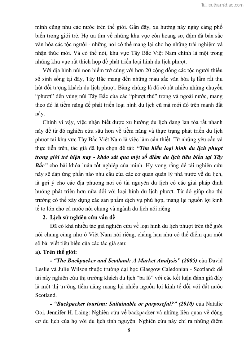 Khóa luận tốt nghiệp văn hóa du lịch Tìm hiểu loại hình du lịch phượt trong giới trẻ hiện nay – Khảo sát qua một số điểm du lịch tiêu biểu tại Tây Bắc - 1 Trang 8