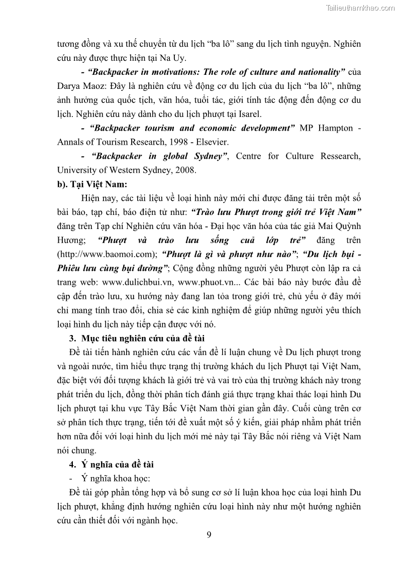 Khóa luận tốt nghiệp văn hóa du lịch Tìm hiểu loại hình du lịch phượt trong giới trẻ hiện nay – Khảo sát qua một số điểm du lịch tiêu biểu tại Tây Bắc - 1 Trang 9