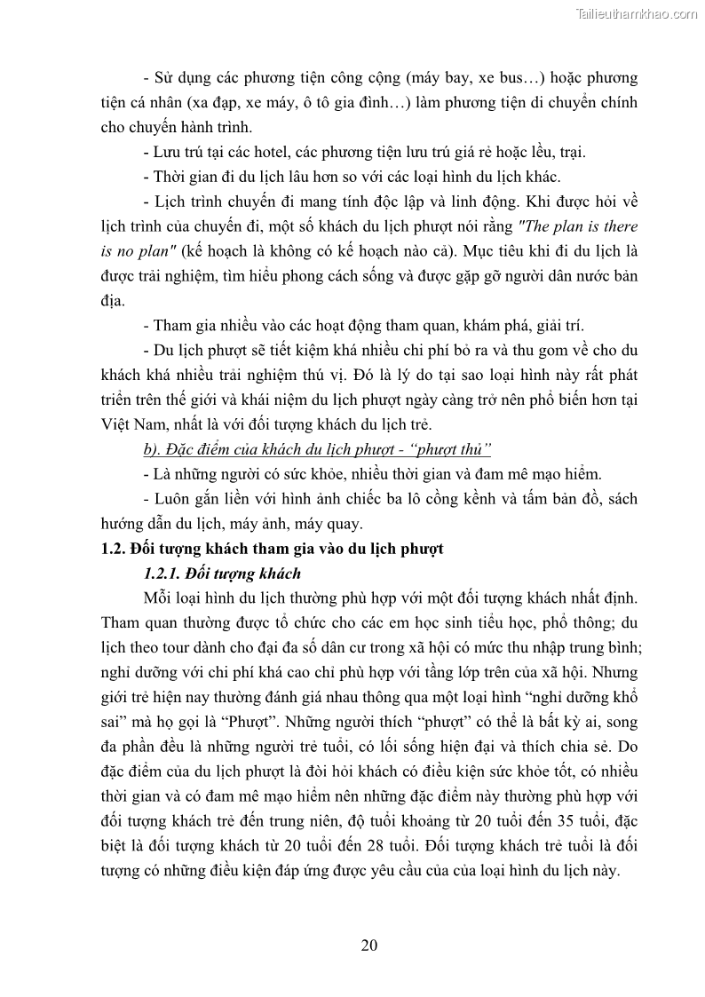 Khóa luận tốt nghiệp văn hóa du lịch Tìm hiểu loại hình du lịch phượt trong giới trẻ hiện nay – Khảo sát qua một số điểm du lịch tiêu biểu tại Tây Bắc - 2 Trang 20