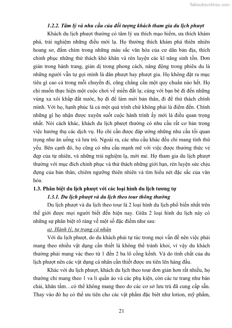 Khóa luận tốt nghiệp văn hóa du lịch Tìm hiểu loại hình du lịch phượt trong giới trẻ hiện nay – Khảo sát qua một số điểm du lịch tiêu biểu tại Tây Bắc - 2 Trang 21