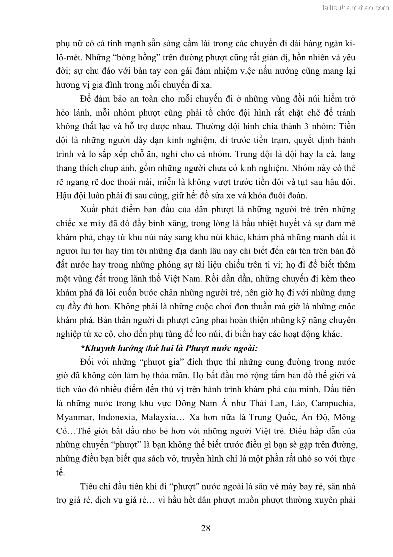 Khóa luận tốt nghiệp văn hóa du lịch Tìm hiểu loại hình du lịch phượt trong giới trẻ hiện nay – Khảo sát qua một số điểm du lịch tiêu biểu tại Tây Bắc - 3 Trang 28