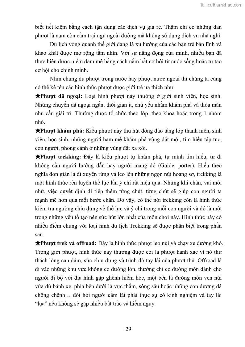 Khóa luận tốt nghiệp văn hóa du lịch Tìm hiểu loại hình du lịch phượt trong giới trẻ hiện nay – Khảo sát qua một số điểm du lịch tiêu biểu tại Tây Bắc - 3 Trang 29