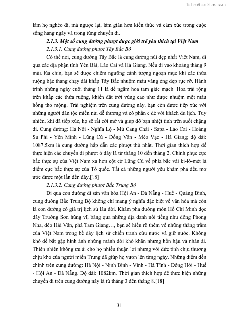 Khóa luận tốt nghiệp văn hóa du lịch Tìm hiểu loại hình du lịch phượt trong giới trẻ hiện nay – Khảo sát qua một số điểm du lịch tiêu biểu tại Tây Bắc - 3 Trang 31