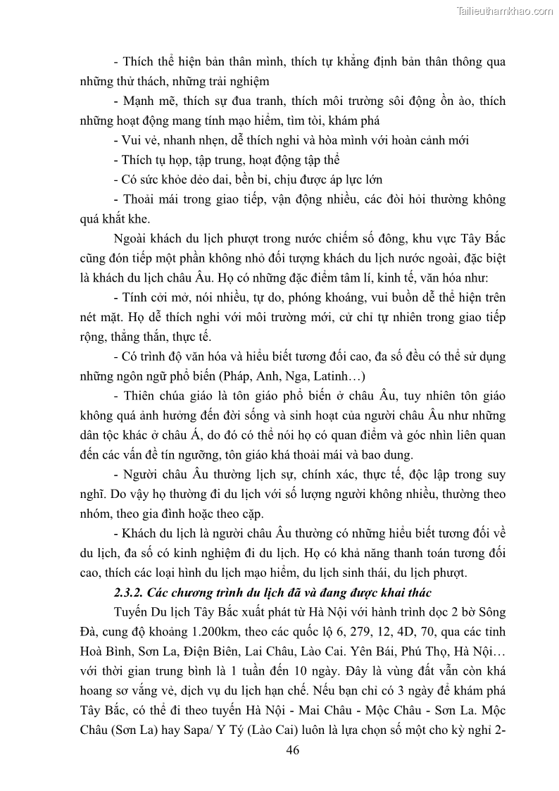 Khóa luận tốt nghiệp văn hóa du lịch Tìm hiểu loại hình du lịch phượt trong giới trẻ hiện nay – Khảo sát qua một số điểm du lịch tiêu biểu tại Tây Bắc - 4 Trang 46