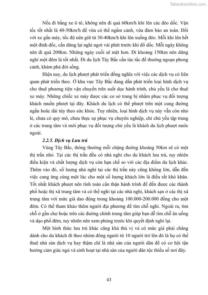 Khóa luận tốt nghiệp văn hóa du lịch Tìm hiểu loại hình du lịch phượt trong giới trẻ hiện nay – Khảo sát qua một số điểm du lịch tiêu biểu tại Tây Bắc - 4 Trang 43
