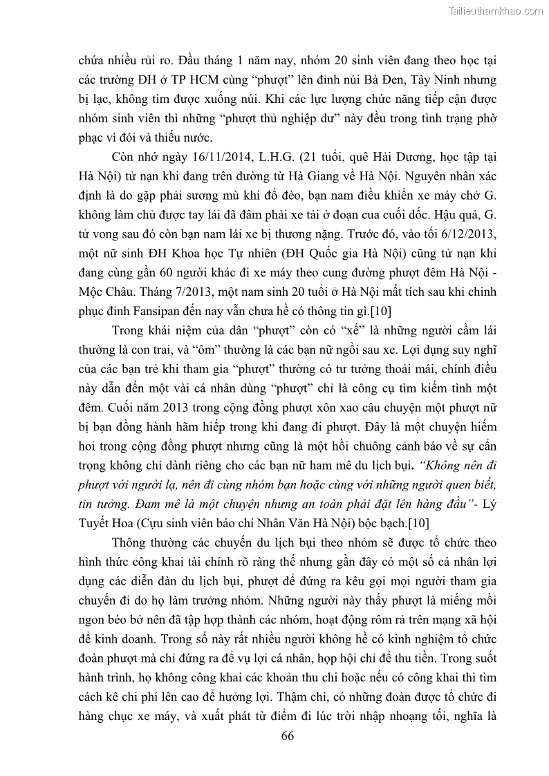 Khóa luận tốt nghiệp văn hóa du lịch Tìm hiểu loại hình du lịch phượt trong giới trẻ hiện nay – Khảo sát qua một số điểm du lịch tiêu biểu tại Tây Bắc - 6 Trang 66