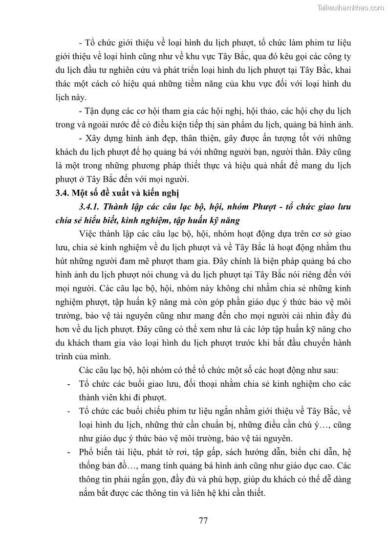 Khóa luận tốt nghiệp văn hóa du lịch Tìm hiểu loại hình du lịch phượt trong giới trẻ hiện nay – Khảo sát qua một số điểm du lịch tiêu biểu tại Tây Bắc - 7 Trang 77