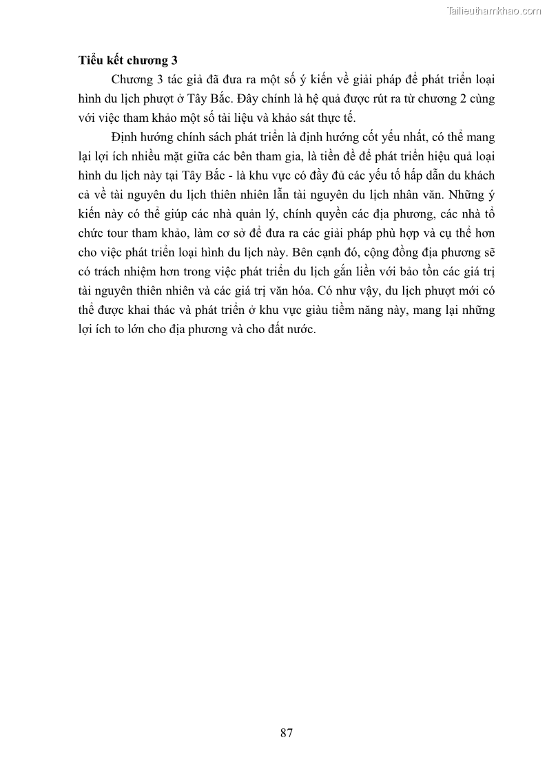 Khóa luận tốt nghiệp văn hóa du lịch Tìm hiểu loại hình du lịch phượt trong giới trẻ hiện nay – Khảo sát qua một số điểm du lịch tiêu biểu tại Tây Bắc - 8 Trang 87