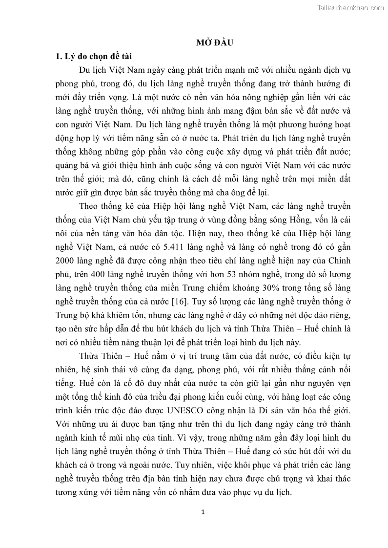 Khóa luận tốt nghiệp văn hóa du lịch Tìm hiểu một số làng nghề truyền thống tiêu biểu ở tỉnh Thừa Thiên – Huế phục vụ phát triển du lịch - 1 Trang 12