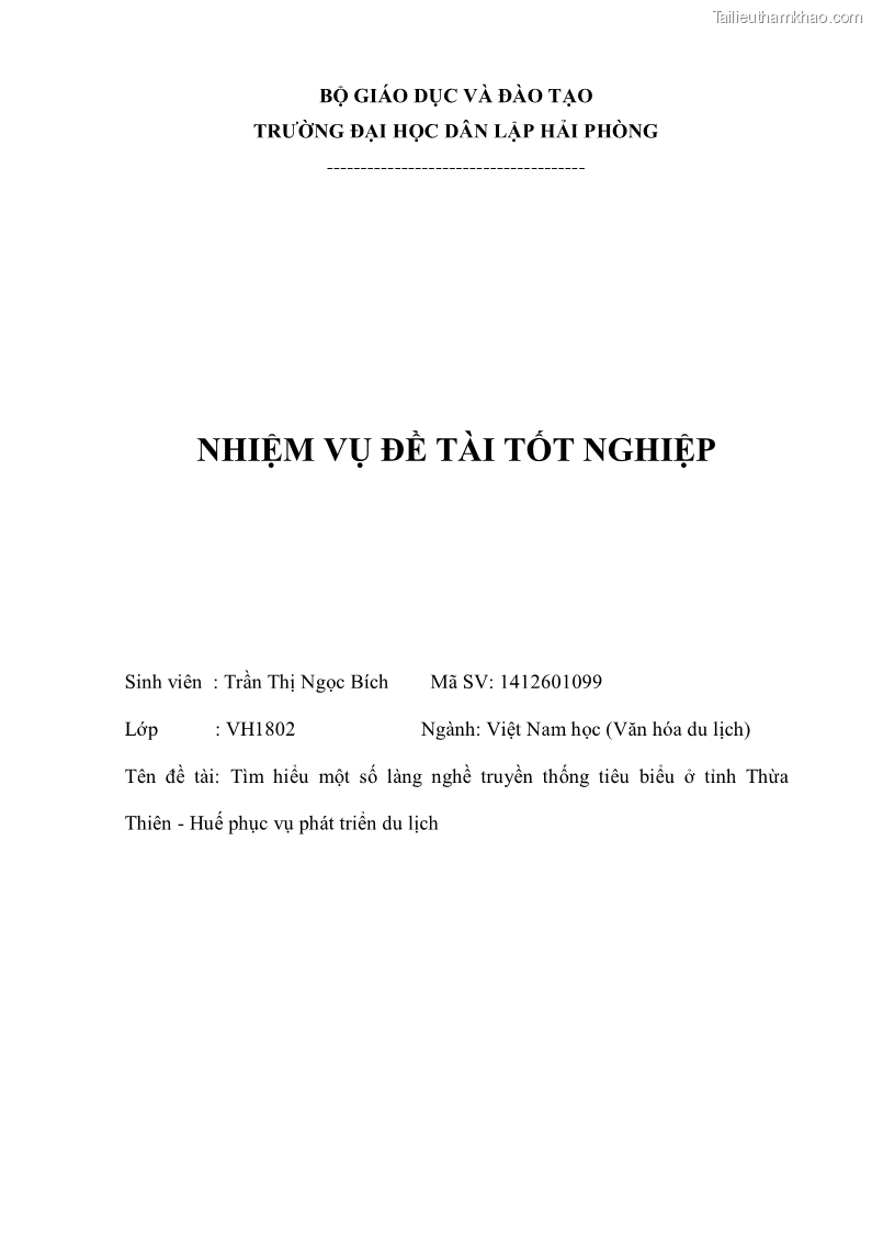 Khóa luận tốt nghiệp văn hóa du lịch Tìm hiểu một số làng nghề truyền thống tiêu biểu ở tỉnh Thừa Thiên – Huế phục vụ phát triển du lịch - 1 Trang 3