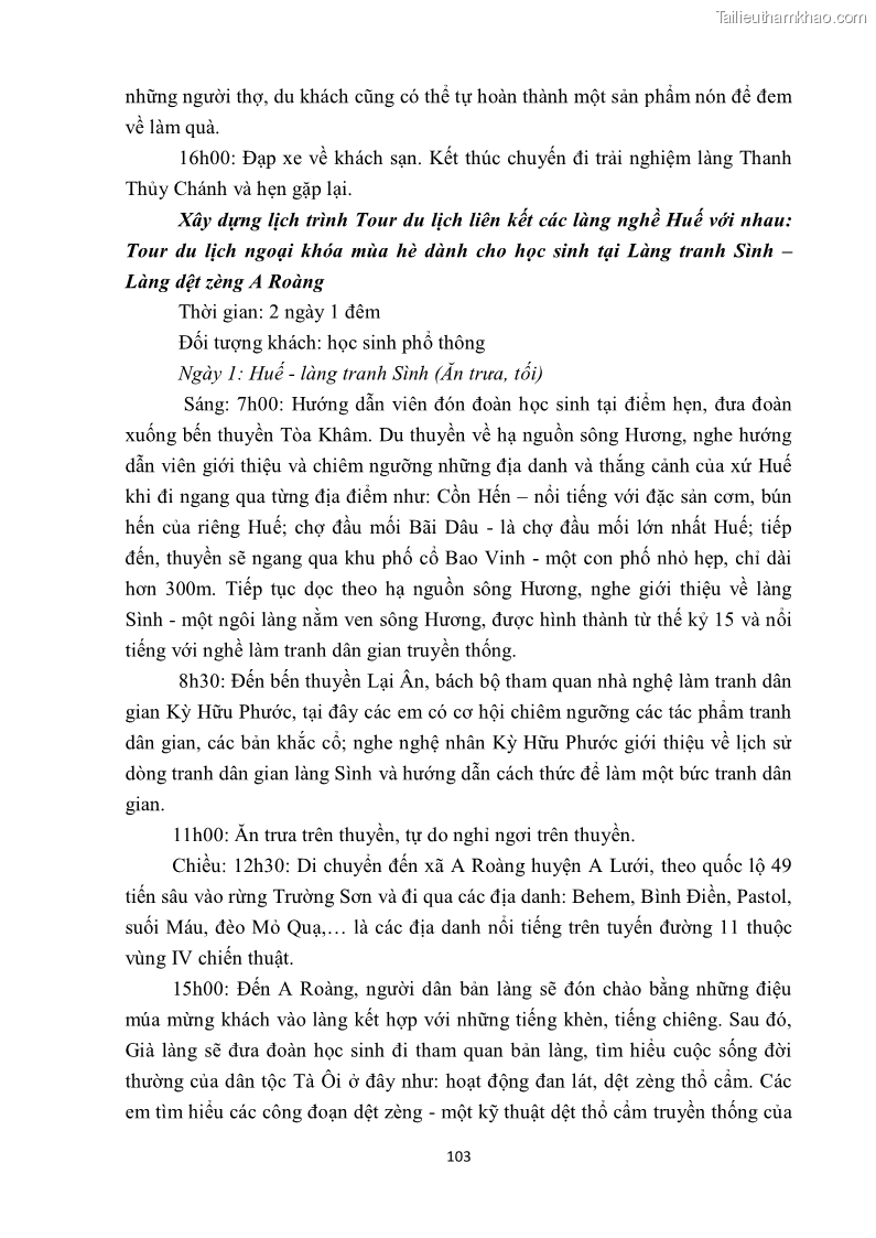 Khóa luận tốt nghiệp văn hóa du lịch Tìm hiểu một số làng nghề truyền thống tiêu biểu ở tỉnh Thừa Thiên – Huế phục vụ phát triển du lịch - 10 Trang 114