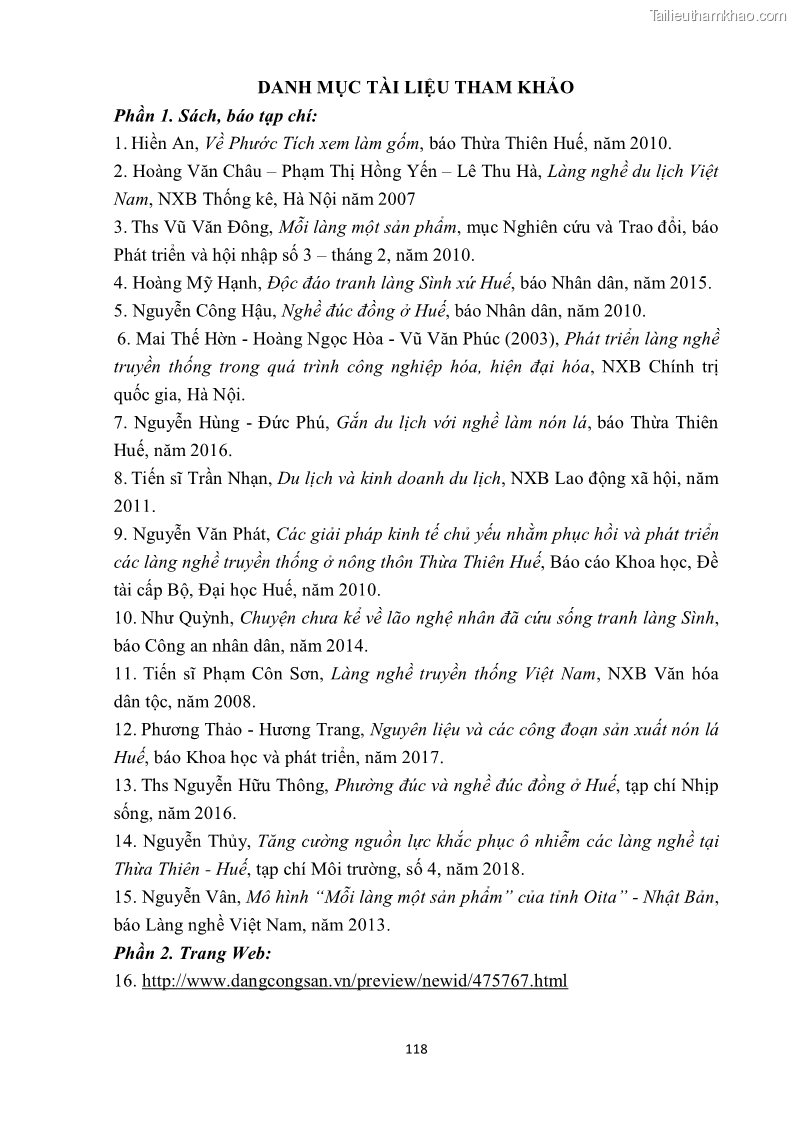 Khóa luận tốt nghiệp văn hóa du lịch Tìm hiểu một số làng nghề truyền thống tiêu biểu ở tỉnh Thừa Thiên – Huế phục vụ phát triển du lịch - 11 Trang 129