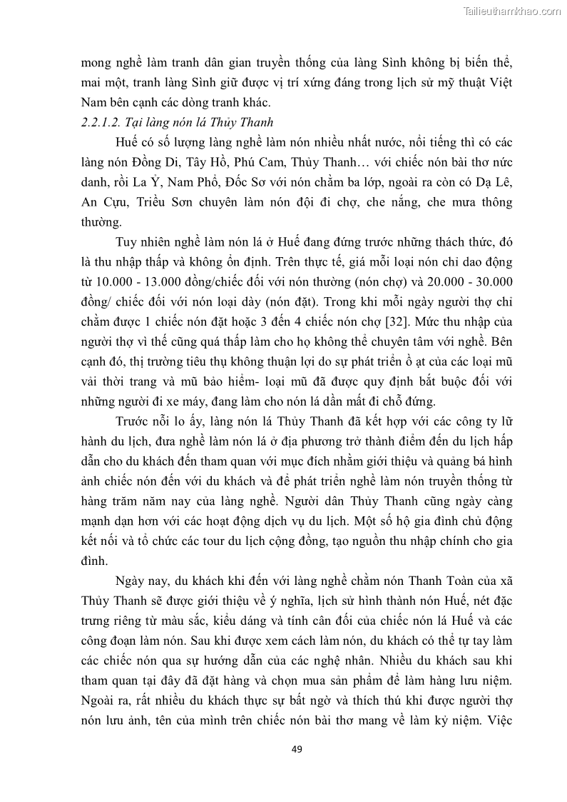 Khóa luận tốt nghiệp văn hóa du lịch Tìm hiểu một số làng nghề truyền thống tiêu biểu ở tỉnh Thừa Thiên – Huế phục vụ phát triển du lịch - 5 Trang 60