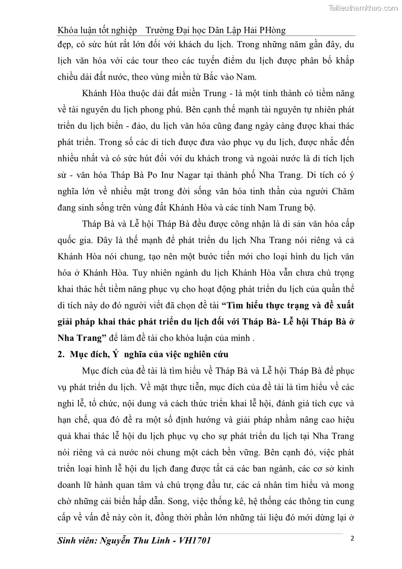 Khóa luận tốt nghiệp văn hóa du lịch Tìm hiểu thực trạng và đề xuất giải pháp khai thác phát triển du lịch đối với Tháp Bà - Lễ hội Tháp Bà ở Nha Trang - 1 Trang 12