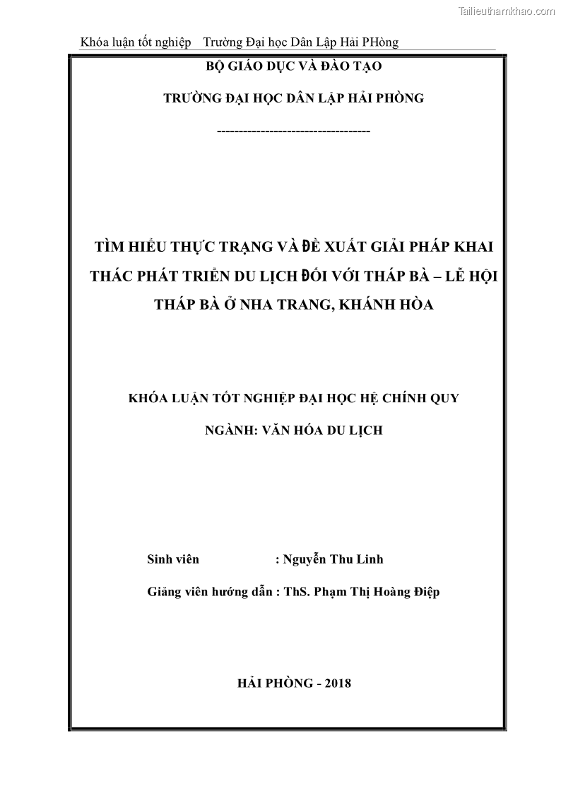 Khóa luận tốt nghiệp văn hóa du lịch Tìm hiểu thực trạng và đề xuất giải pháp khai thác phát triển du lịch đối với Tháp Bà - Lễ hội Tháp Bà ở Nha Trang - 1 Trang 2