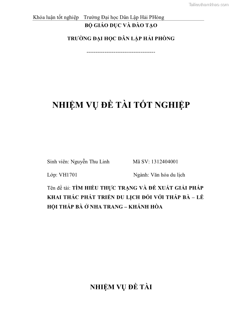 Khóa luận tốt nghiệp văn hóa du lịch Tìm hiểu thực trạng và đề xuất giải pháp khai thác phát triển du lịch đối với Tháp Bà - Lễ hội Tháp Bà ở Nha Trang - 1 Trang 3