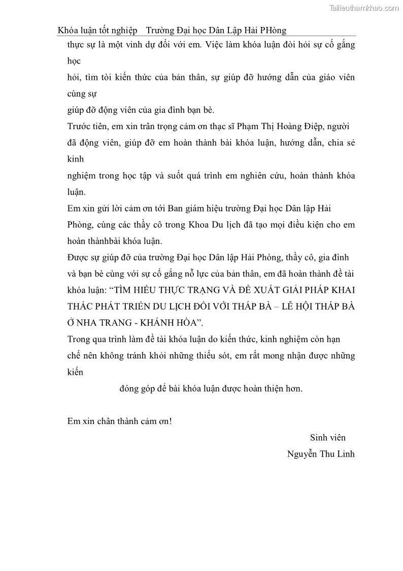 Khóa luận tốt nghiệp văn hóa du lịch Tìm hiểu thực trạng và đề xuất giải pháp khai thác phát triển du lịch đối với Tháp Bà - Lễ hội Tháp Bà ở Nha Trang - 1 Trang 7