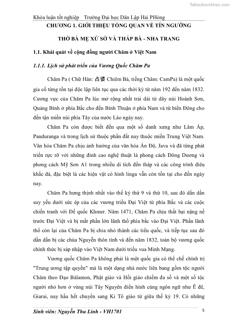 Khóa luận tốt nghiệp văn hóa du lịch Tìm hiểu thực trạng và đề xuất giải pháp khai thác phát triển du lịch đối với Tháp Bà - Lễ hội Tháp Bà ở Nha Trang - 2 Trang 15
