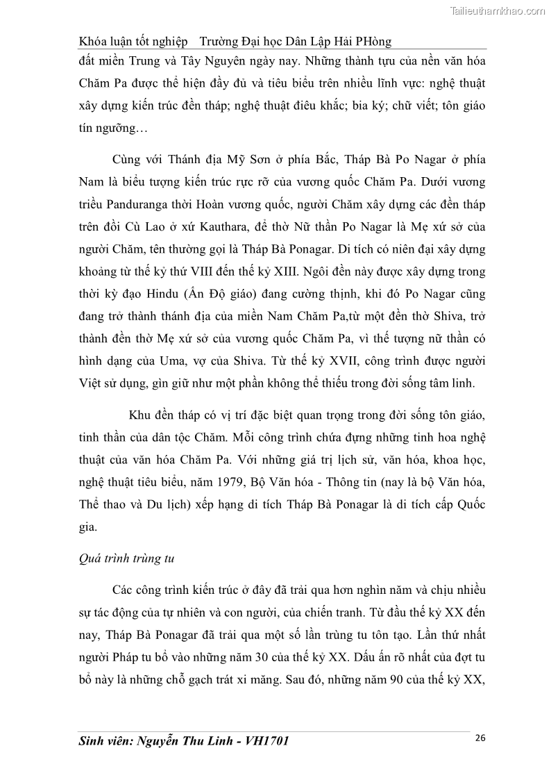 Khóa luận tốt nghiệp văn hóa du lịch Tìm hiểu thực trạng và đề xuất giải pháp khai thác phát triển du lịch đối với Tháp Bà - Lễ hội Tháp Bà ở Nha Trang - 3 Trang 36