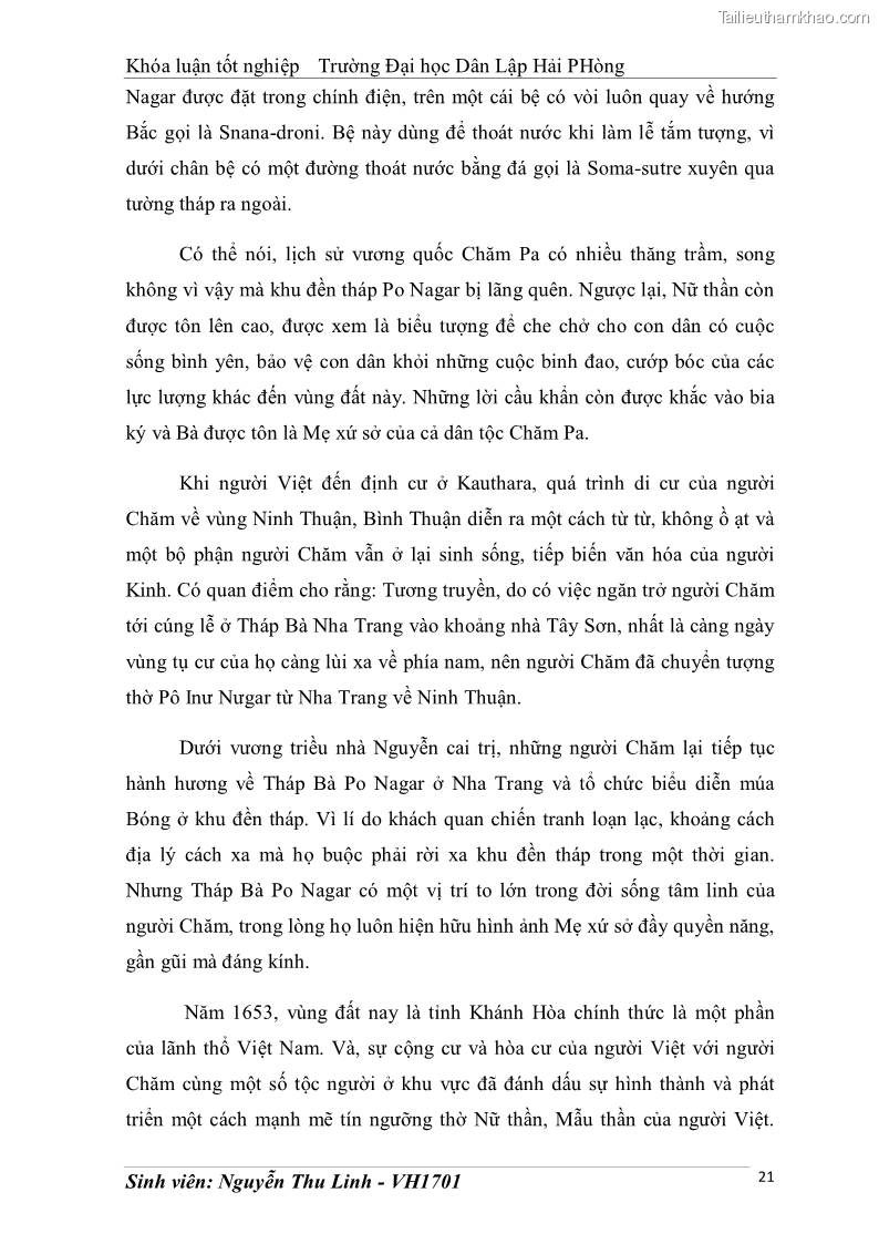 Khóa luận tốt nghiệp văn hóa du lịch Tìm hiểu thực trạng và đề xuất giải pháp khai thác phát triển du lịch đối với Tháp Bà - Lễ hội Tháp Bà ở Nha Trang - 3 Trang 31