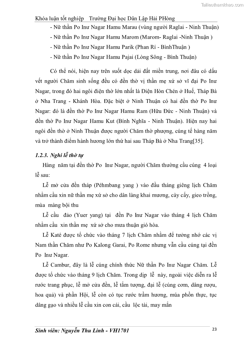 Khóa luận tốt nghiệp văn hóa du lịch Tìm hiểu thực trạng và đề xuất giải pháp khai thác phát triển du lịch đối với Tháp Bà - Lễ hội Tháp Bà ở Nha Trang - 3 Trang 33