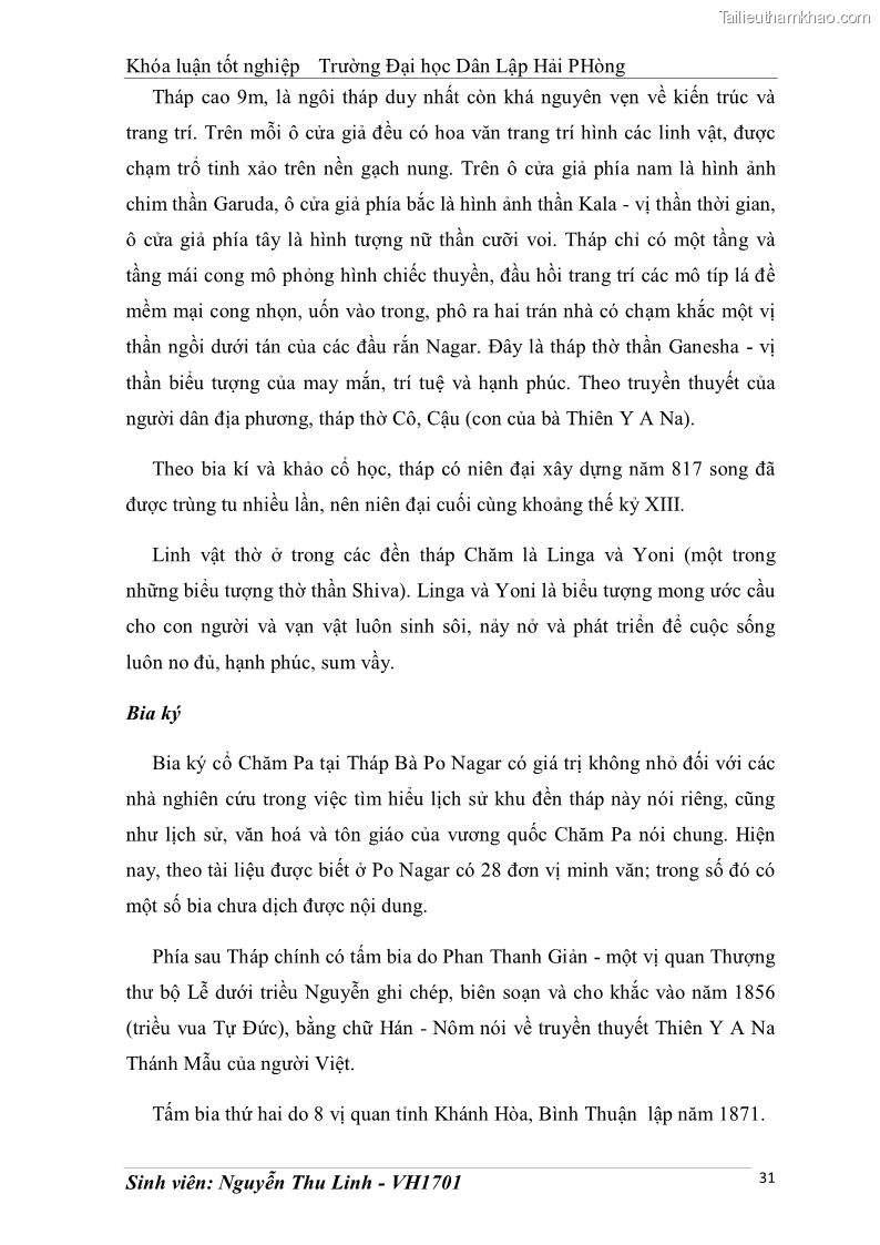 Khóa luận tốt nghiệp văn hóa du lịch Tìm hiểu thực trạng và đề xuất giải pháp khai thác phát triển du lịch đối với Tháp Bà - Lễ hội Tháp Bà ở Nha Trang - 4 Trang 41