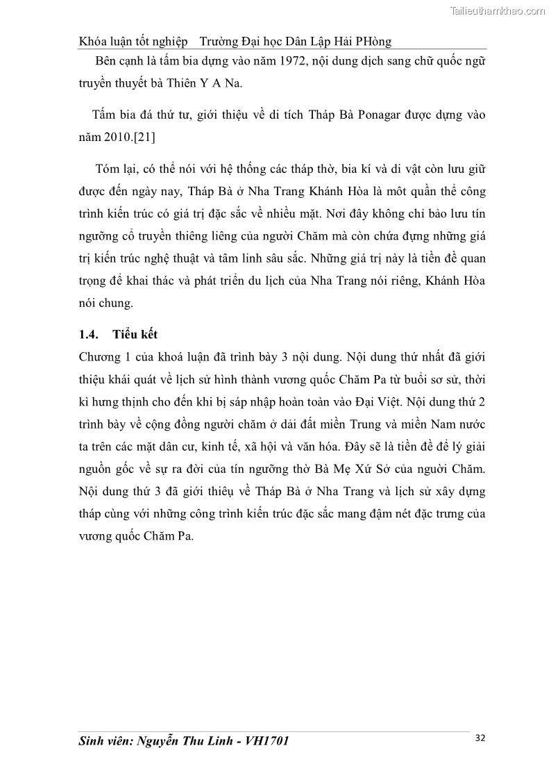 Khóa luận tốt nghiệp văn hóa du lịch Tìm hiểu thực trạng và đề xuất giải pháp khai thác phát triển du lịch đối với Tháp Bà - Lễ hội Tháp Bà ở Nha Trang - 4 Trang 42
