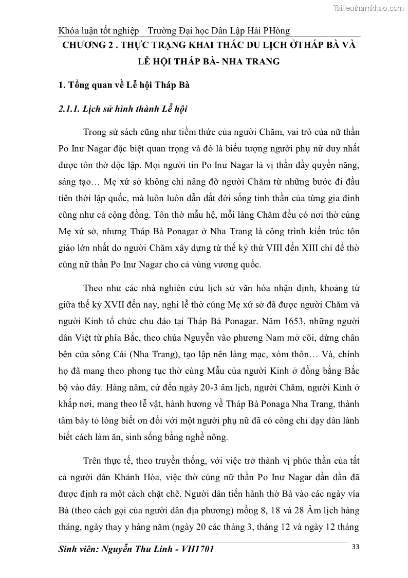 Khóa luận tốt nghiệp văn hóa du lịch Tìm hiểu thực trạng và đề xuất giải pháp khai thác phát triển du lịch đối với Tháp Bà - Lễ hội Tháp Bà ở Nha Trang - 4 Trang 43