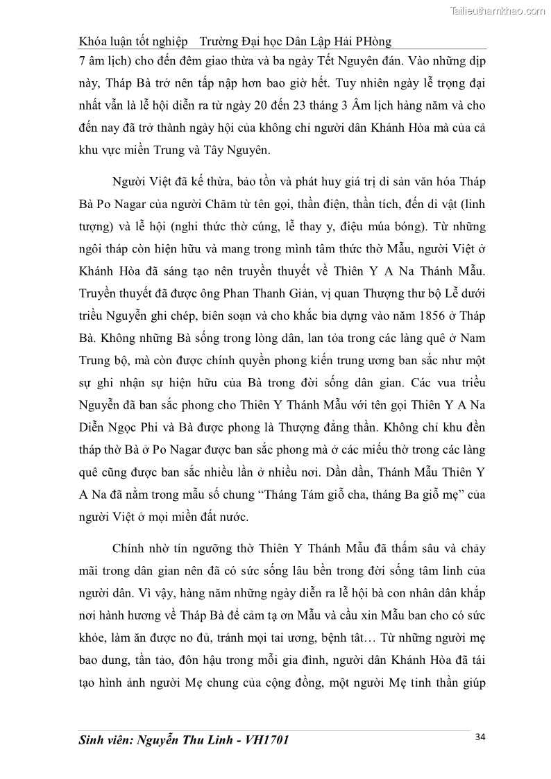 Khóa luận tốt nghiệp văn hóa du lịch Tìm hiểu thực trạng và đề xuất giải pháp khai thác phát triển du lịch đối với Tháp Bà - Lễ hội Tháp Bà ở Nha Trang - 4 Trang 44
