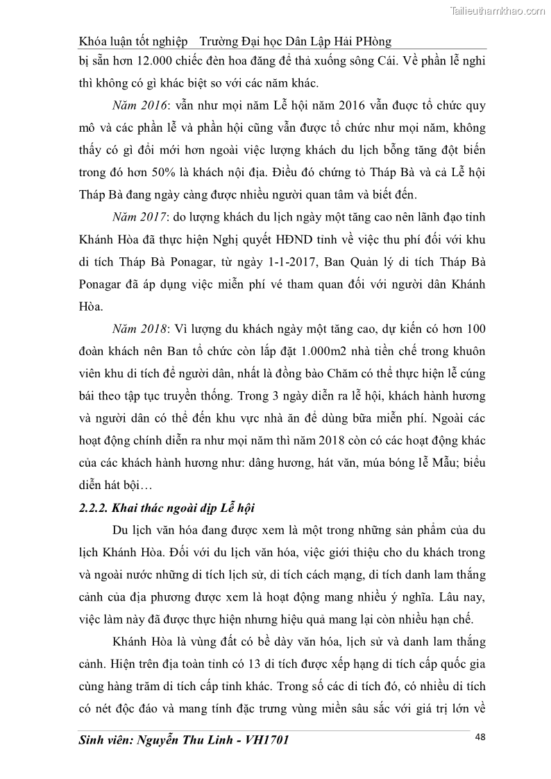 Khóa luận tốt nghiệp văn hóa du lịch Tìm hiểu thực trạng và đề xuất giải pháp khai thác phát triển du lịch đối với Tháp Bà - Lễ hội Tháp Bà ở Nha Trang - 5 Trang 58