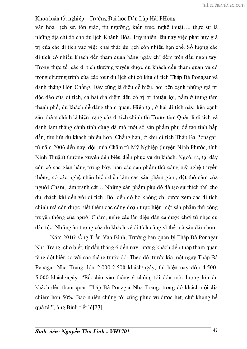 Khóa luận tốt nghiệp văn hóa du lịch Tìm hiểu thực trạng và đề xuất giải pháp khai thác phát triển du lịch đối với Tháp Bà - Lễ hội Tháp Bà ở Nha Trang - 5 Trang 59