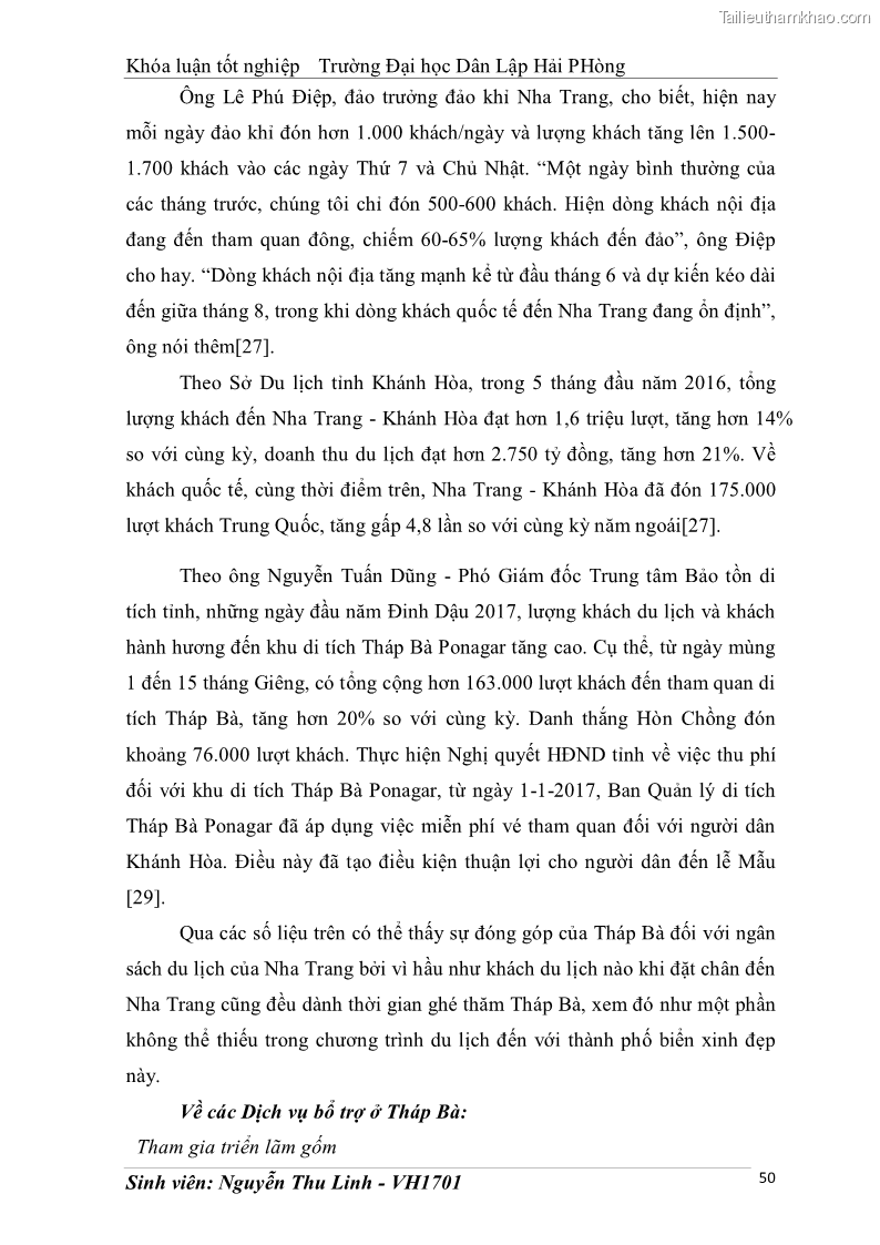 Khóa luận tốt nghiệp văn hóa du lịch Tìm hiểu thực trạng và đề xuất giải pháp khai thác phát triển du lịch đối với Tháp Bà - Lễ hội Tháp Bà ở Nha Trang - 5 Trang 60