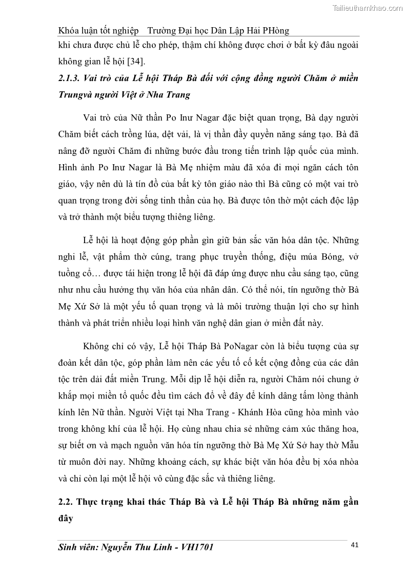 Khóa luận tốt nghiệp văn hóa du lịch Tìm hiểu thực trạng và đề xuất giải pháp khai thác phát triển du lịch đối với Tháp Bà - Lễ hội Tháp Bà ở Nha Trang - 5 Trang 51