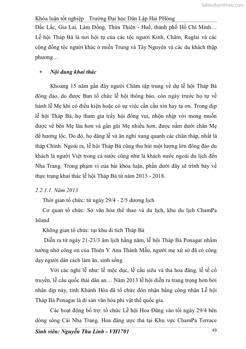 Khóa luận tốt nghiệp văn hóa du lịch Tìm hiểu thực trạng và đề xuất giải pháp khai thác phát triển du lịch đối với Tháp Bà - Lễ hội Tháp Bà ở Nha Trang - 5 Trang 53