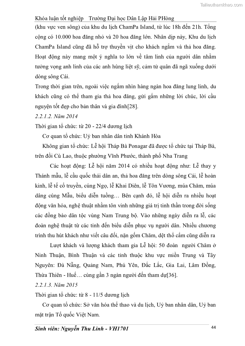 Khóa luận tốt nghiệp văn hóa du lịch Tìm hiểu thực trạng và đề xuất giải pháp khai thác phát triển du lịch đối với Tháp Bà - Lễ hội Tháp Bà ở Nha Trang - 5 Trang 54
