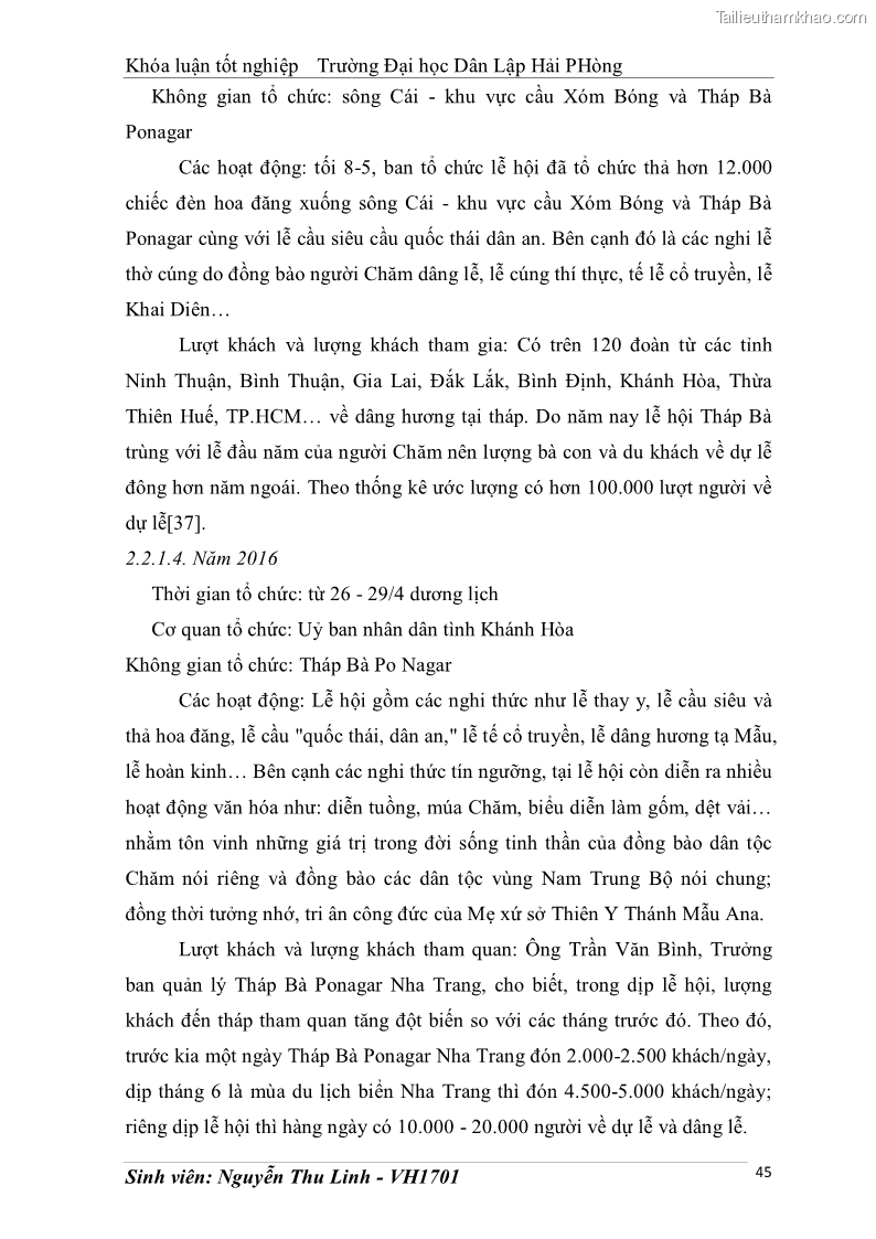 Khóa luận tốt nghiệp văn hóa du lịch Tìm hiểu thực trạng và đề xuất giải pháp khai thác phát triển du lịch đối với Tháp Bà - Lễ hội Tháp Bà ở Nha Trang - 5 Trang 55