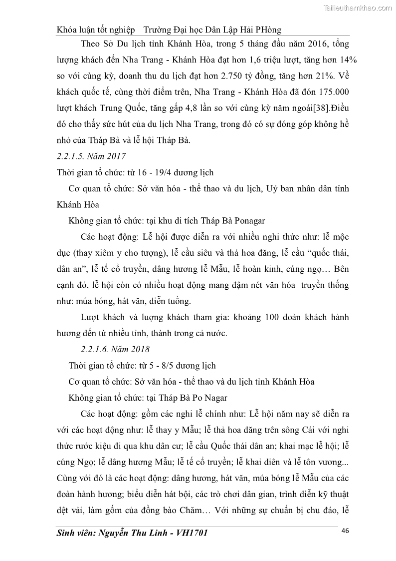 Khóa luận tốt nghiệp văn hóa du lịch Tìm hiểu thực trạng và đề xuất giải pháp khai thác phát triển du lịch đối với Tháp Bà - Lễ hội Tháp Bà ở Nha Trang - 5 Trang 56