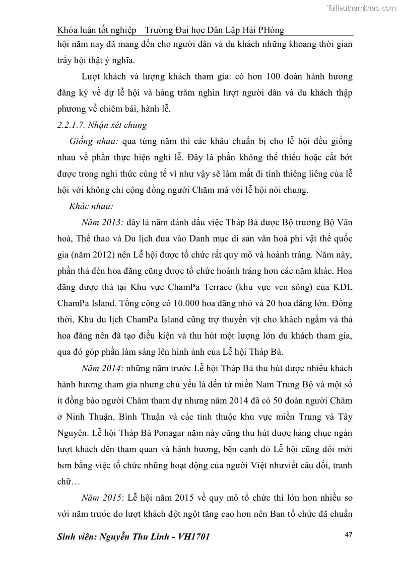 Khóa luận tốt nghiệp văn hóa du lịch Tìm hiểu thực trạng và đề xuất giải pháp khai thác phát triển du lịch đối với Tháp Bà - Lễ hội Tháp Bà ở Nha Trang - 5 Trang 57