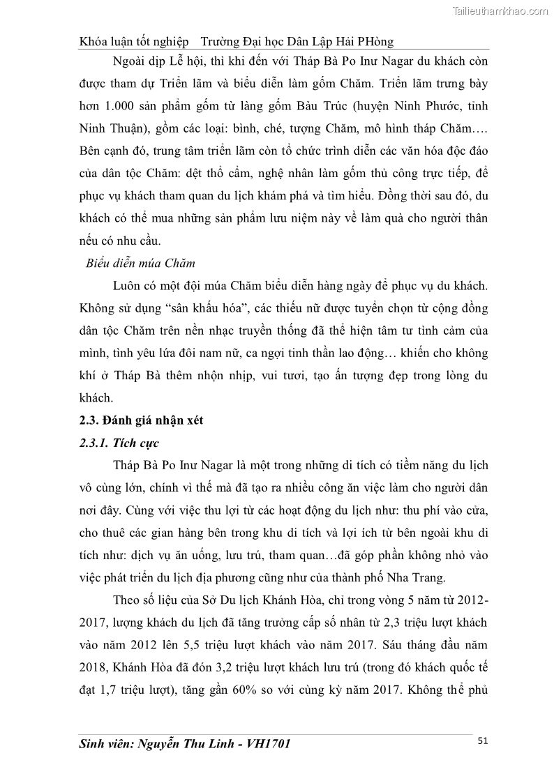 Khóa luận tốt nghiệp văn hóa du lịch Tìm hiểu thực trạng và đề xuất giải pháp khai thác phát triển du lịch đối với Tháp Bà - Lễ hội Tháp Bà ở Nha Trang - 6 Trang 61