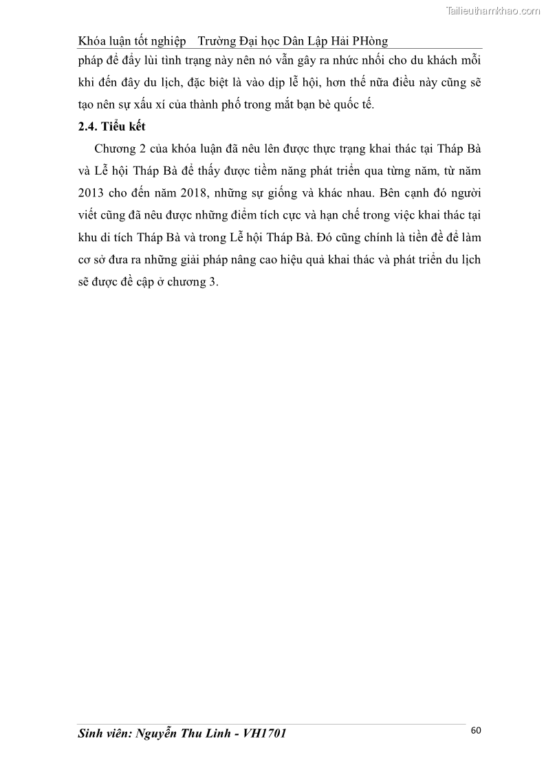 Khóa luận tốt nghiệp văn hóa du lịch Tìm hiểu thực trạng và đề xuất giải pháp khai thác phát triển du lịch đối với Tháp Bà - Lễ hội Tháp Bà ở Nha Trang - 6 Trang 70